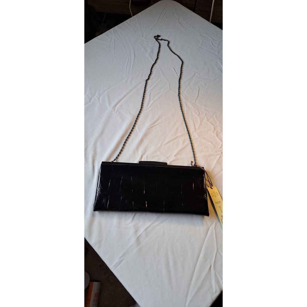 Black Patent Kate Landry Dressy Crossbody Bag NWT Faux Croc - Picture 3 of 9